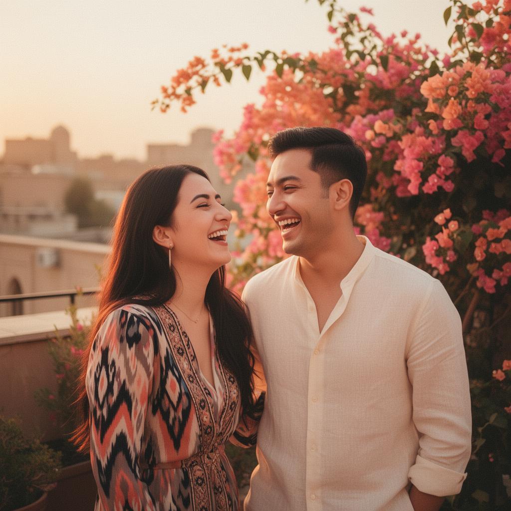 Uzbek couple at sunset