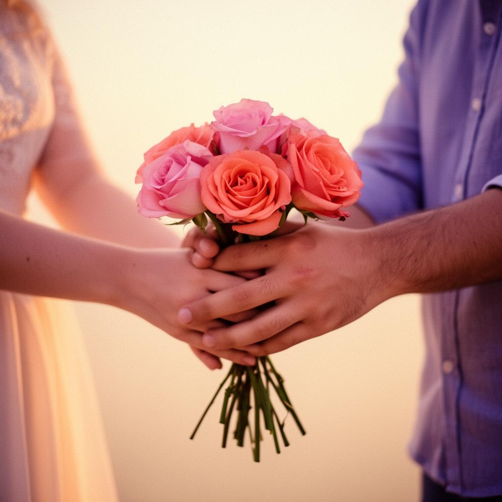 Couple holding roses
